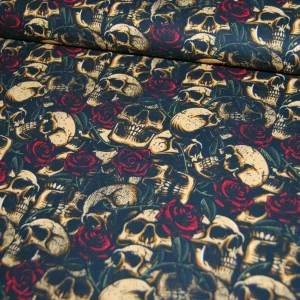 Skulls and roses bomullspoplin