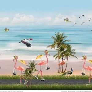 Skating flamingos digitalt tryck